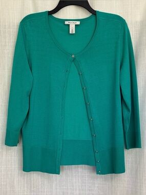 White House Black Market Green-Blue Button-Front Women's Sweater Cardigan Size L